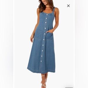 Petal & Pup, Bettie Button Front Midi Dress, Denim, Large